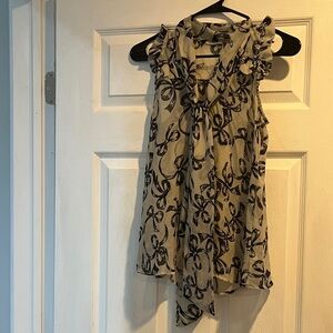 Elegant Cream and Black Bow Pattern Blouse